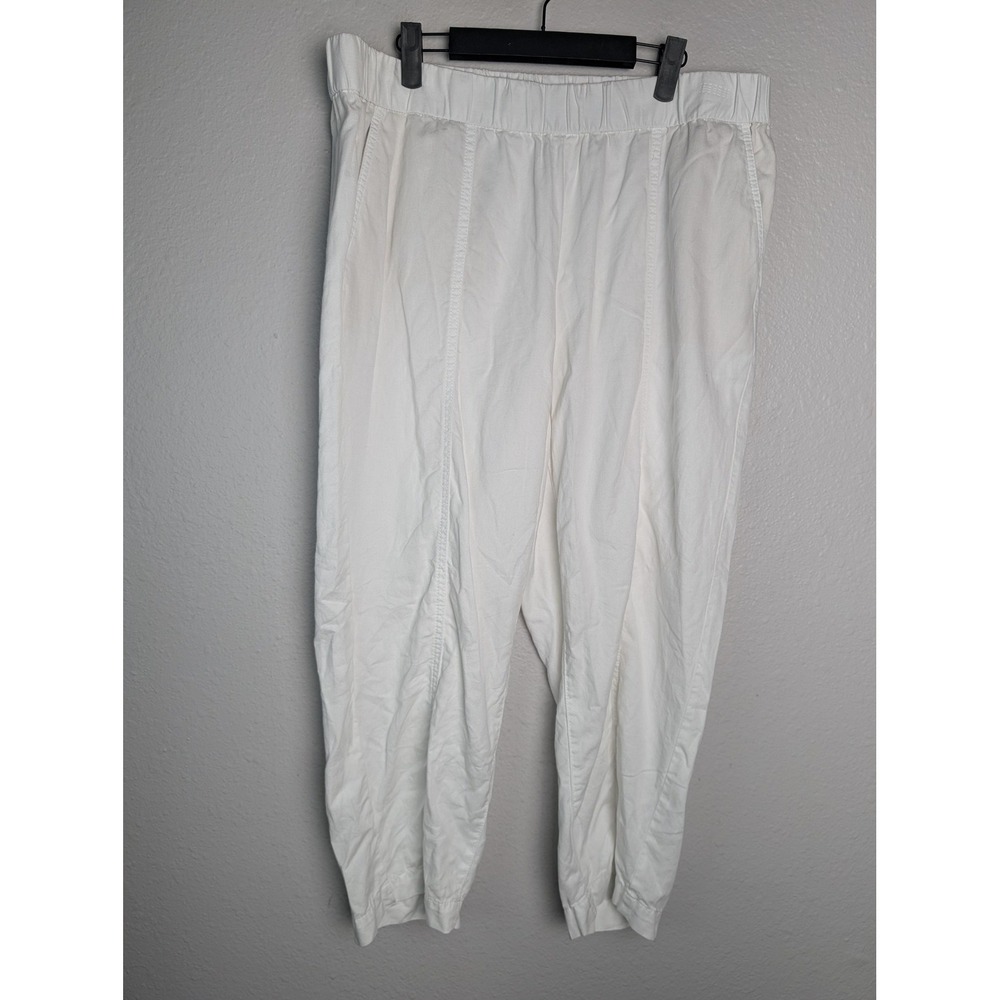 Talbots Pants Womens 1X White Jogger Twill Pull On‎ Elastic Waist Pockets Cuffed